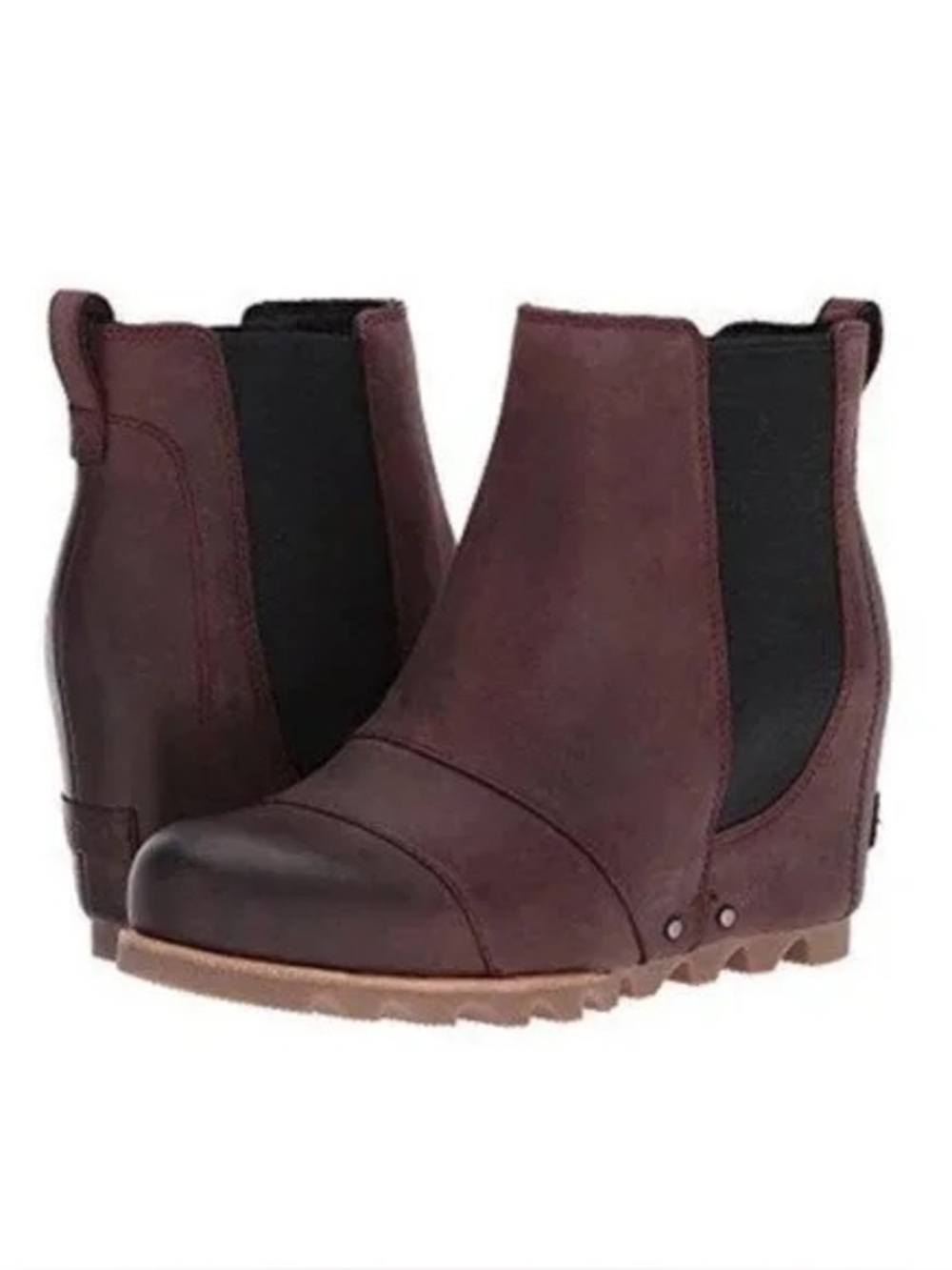 Sorel Lea Wedge Chelsea Ankle Boots Redwood Brown Leather Sz 8